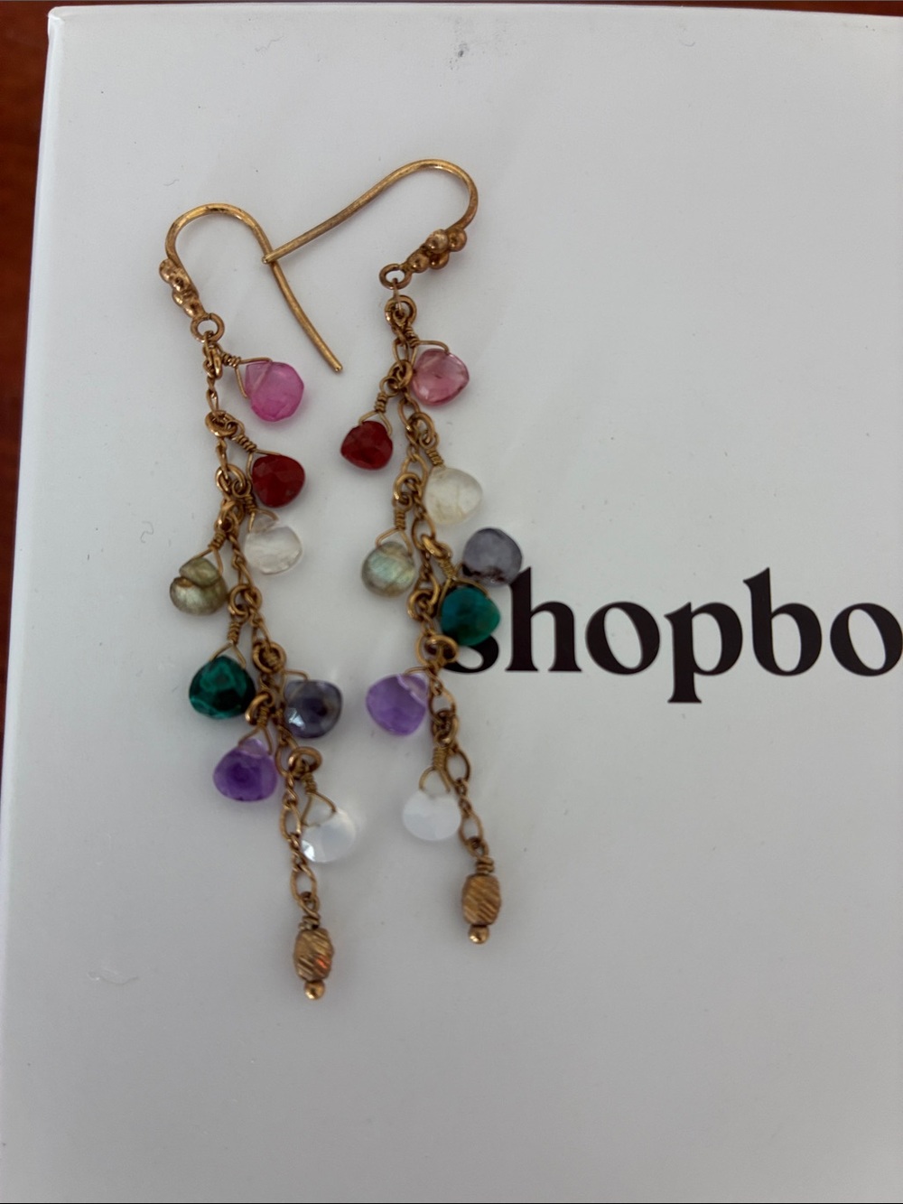Chan Luu Gold Chain Multicolor Gemstone Dangle Earrings - Picture 2 of 3